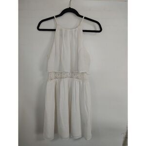 White Dress Halter Crochet Waist Sleeveless Casual Summer Party